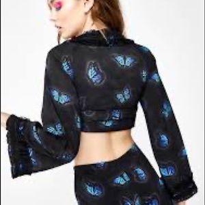 Dolls Kill Butterfly Black  “Meant to Fly” Crop Blouse US Small